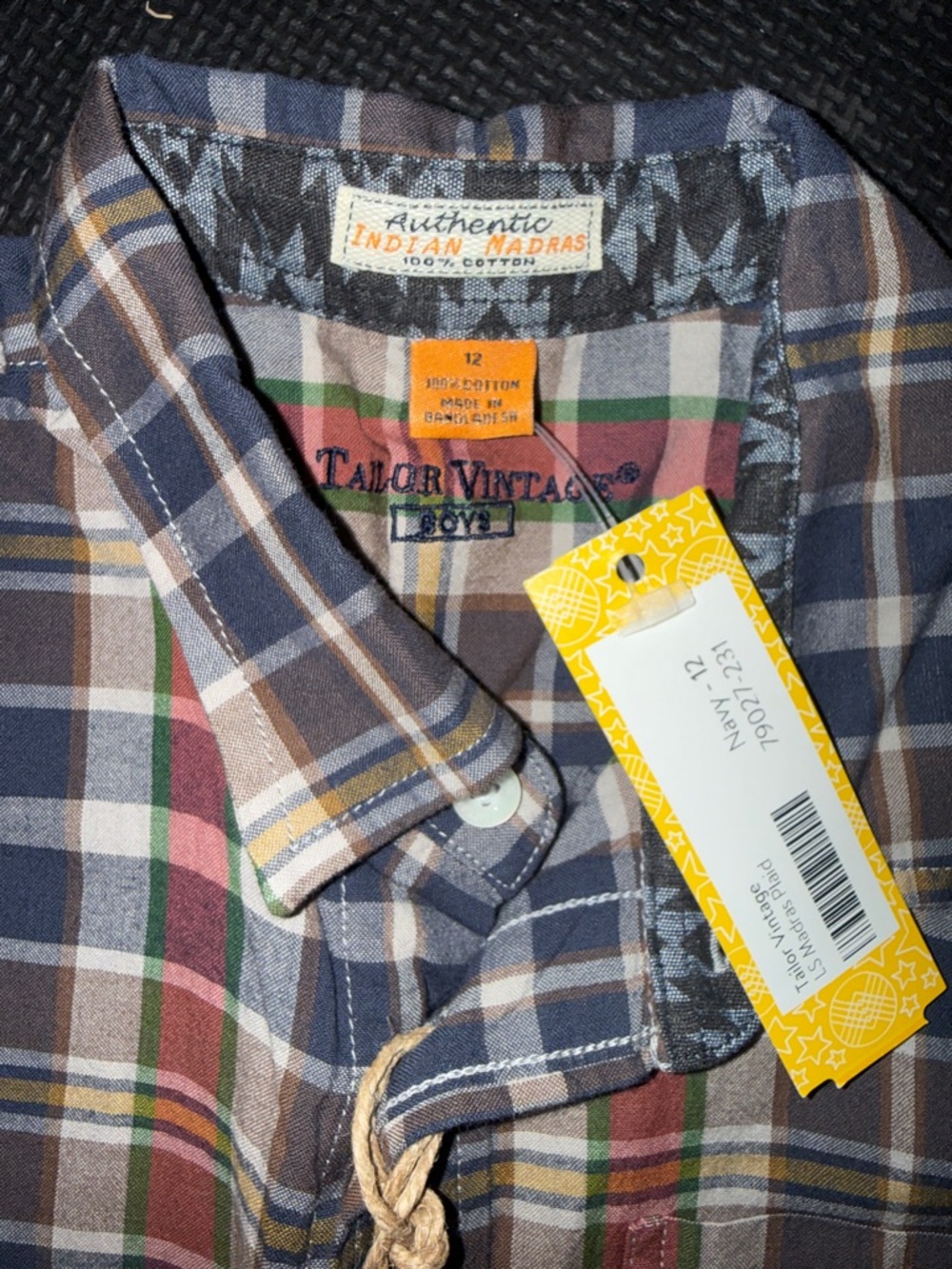 Tailor Vintage Plaid Button-Down Shirt in Navy, Cream, and Red Tones - Picture 4 of 9